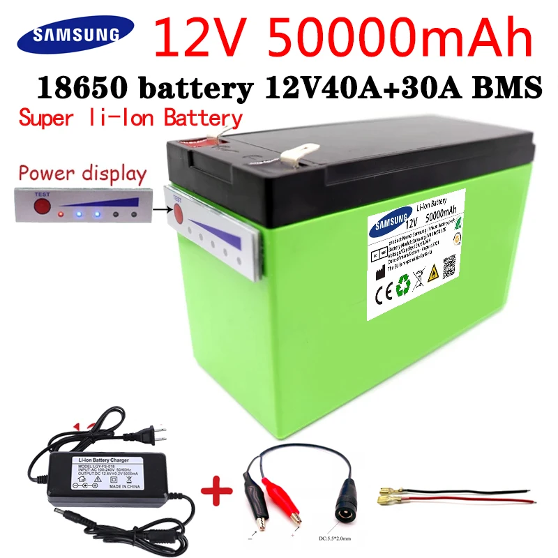 

New 12v 50Ah 18650 lithium battery pack suitable for solar energy and electric vehicle battery power display + 12.6v3A charger