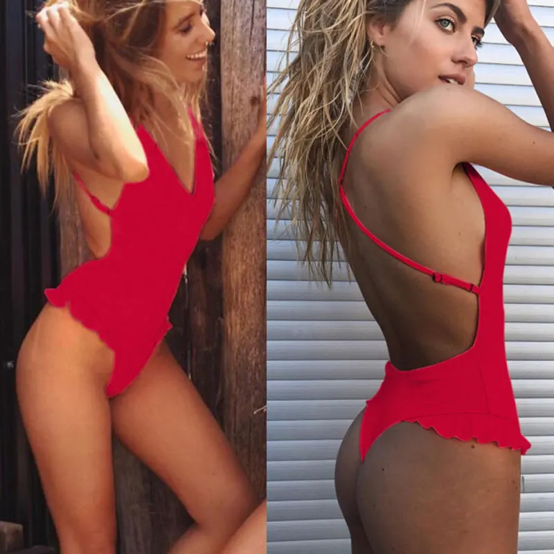 WTCandy новинка 2020 монокини с вырезами Одноцветный красный сдельный Купальник для