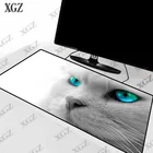 Большой игровой коврик для мыши XGZ с белыми кошачьими голубыми глазами в виде животных, геймерский коврик для клавиатуры с фиксируемой кромкой, Настольный коврик для игры CSGO LOL Dota XXL