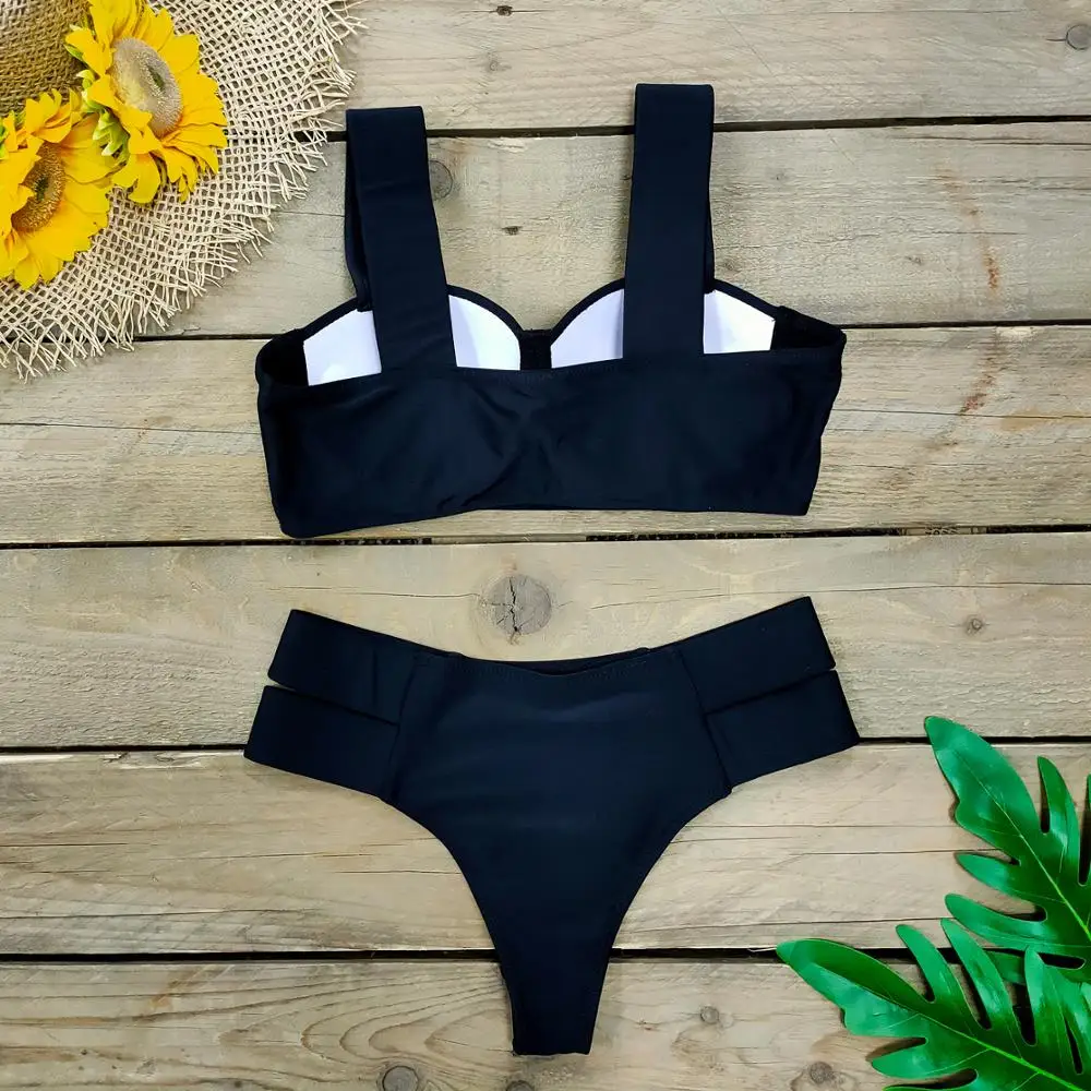 

2021 New Sexy Bikini Black Push Up Swimsuit Women Swimwear Splicing Bathing Suit Beach Swimming Suit
