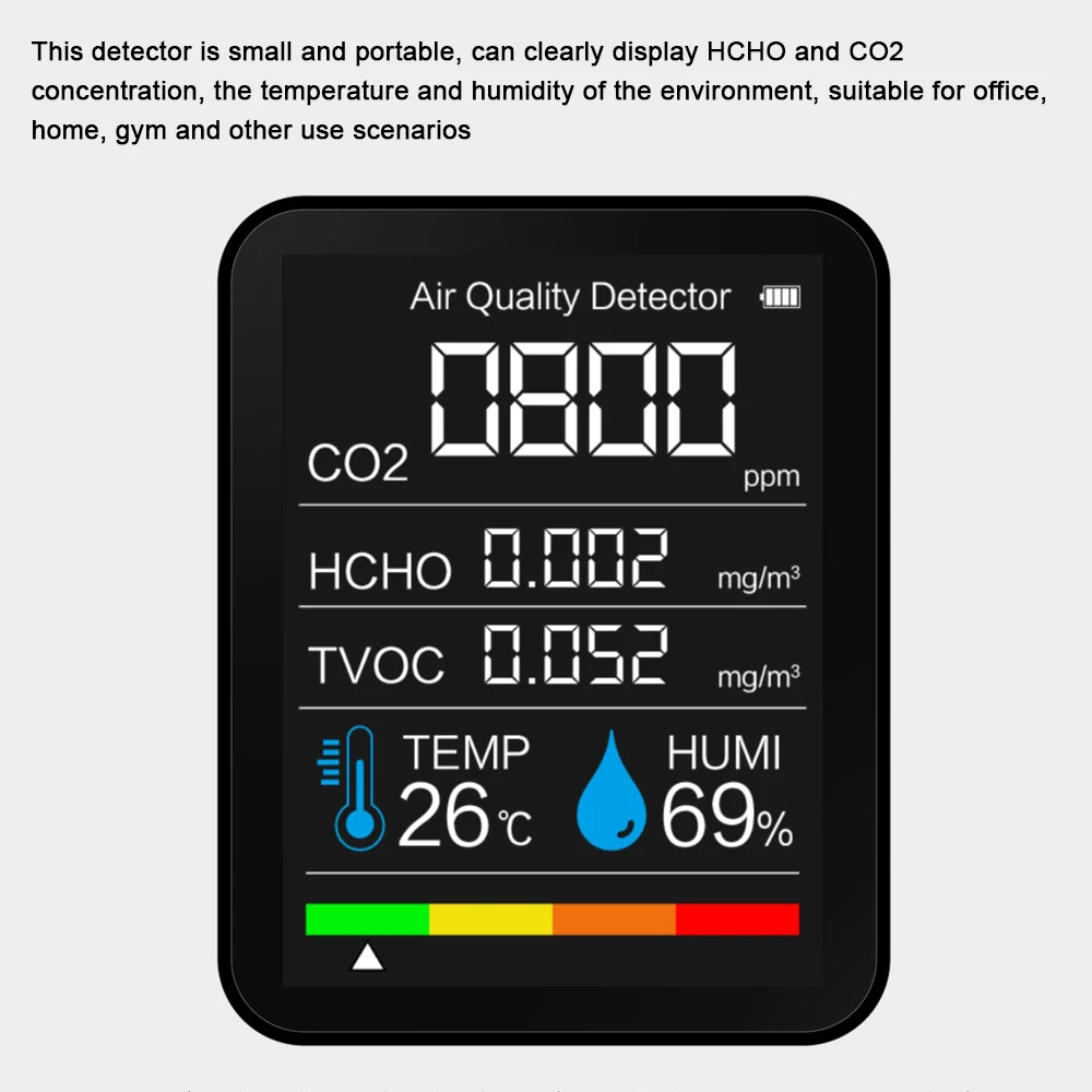 Monitor de Dióxido de Carbono Qualidade do ar Detector de ar Temperatura e Umidade Detector de Co2 Sensor Tester Tvoc Hcho Detector