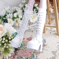 muziwig 13 bjdsd doll shoes diy doll accessories black white pu shoes boots high heels with laces for girl diy doll girl gift