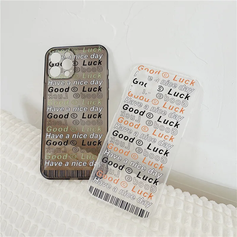 

Letter Good Luck Phone Cases For iPhone 12 Mini 11 Pro XS Max X XR 7 8 Plus SE 2020 12Pro Fashion Straight Edge Soft TPU Cover