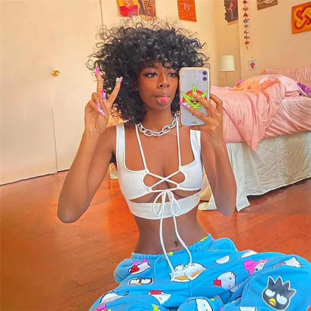 

2021 Ladies Summer Sexy Cropped Short Tops Women Slim Slimming Vest Strapless Hollow White Women's Clothing