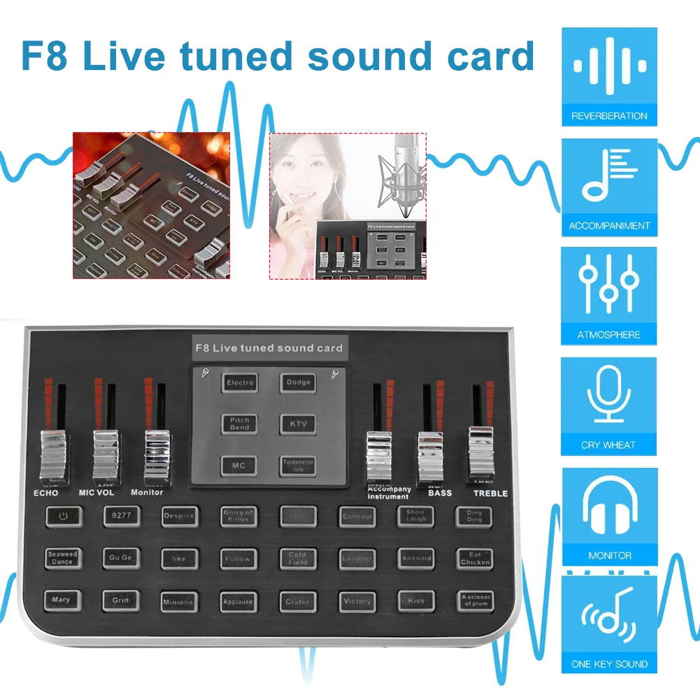 Streamer Universal Sound Card Portable Audio Mixer USB Studio Professional Microphone Accessories Computer Phone 4 Modes Webcast |