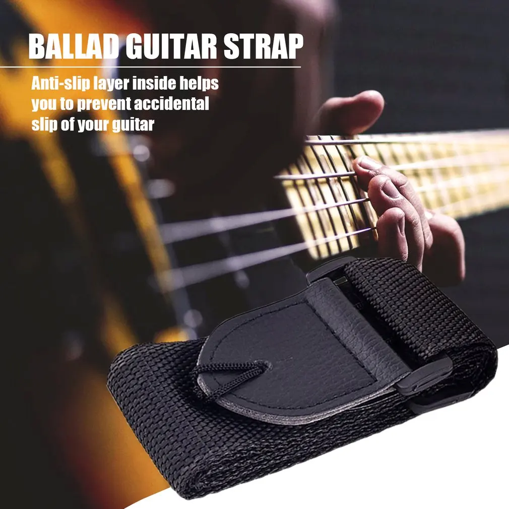 

Adjustable Guitar Shoulder Strap Nylon Belt Synthetic Leather Ends with Small Pockets and Guitar Picks for Guitar Bass