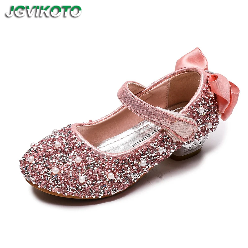 Детская обувь для девочек блестящая Мэри Джейн со стразами на каблуке принцессы