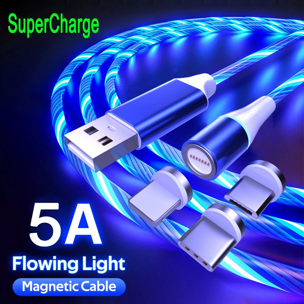 3 в 1 Micro Тип USB C магнитного лака осветительный кабель Кабо магнитная 5A Магнитный