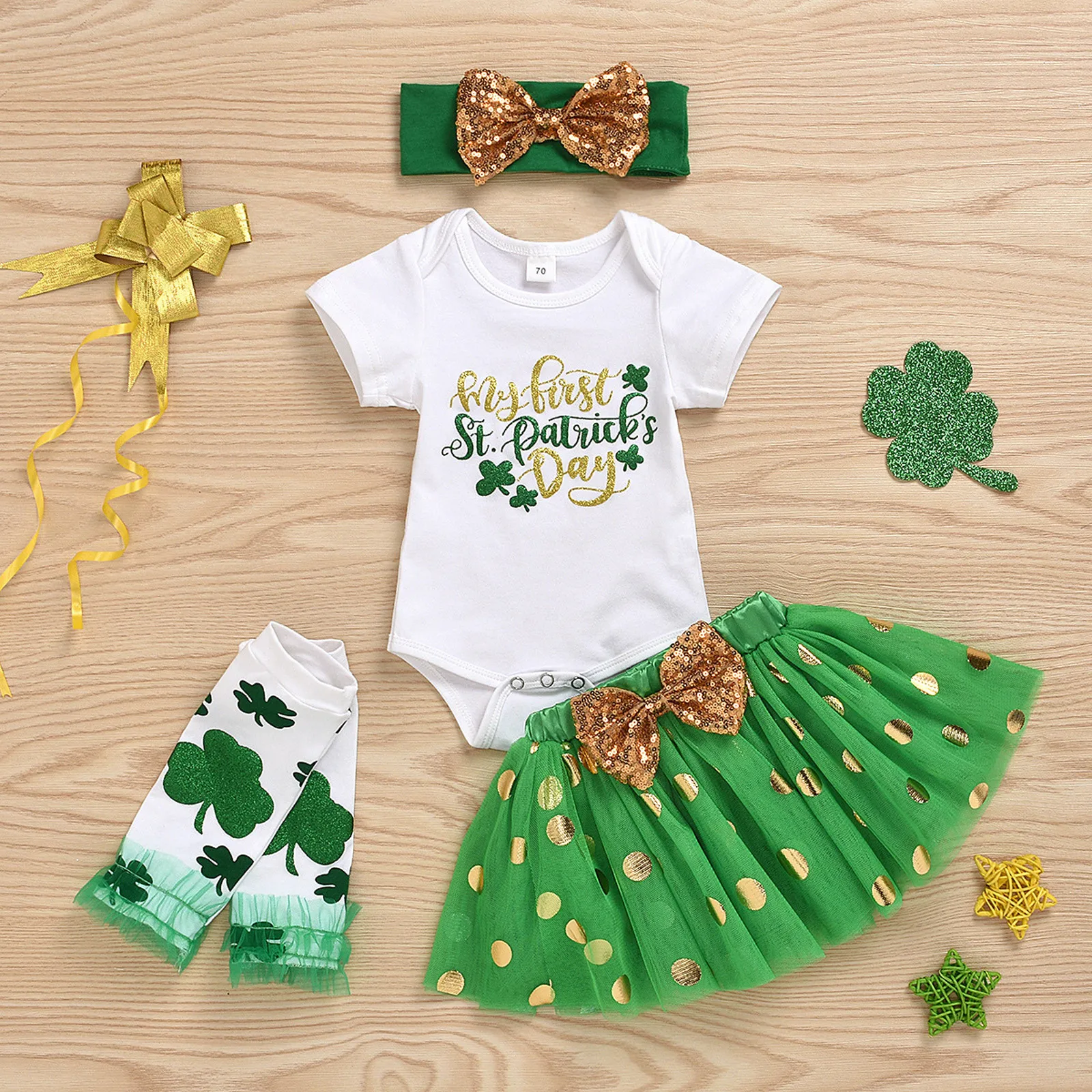 

Baby Kids Clothing Sets infant Baby Girls St Patrick's Day Letter Print Romper Tutu Skirt Leg Warmer Set деская дежда Ropa