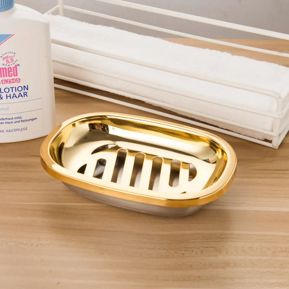 (Розовое золото) двухслойный поднос для мыла из нержавеющей стали двойная