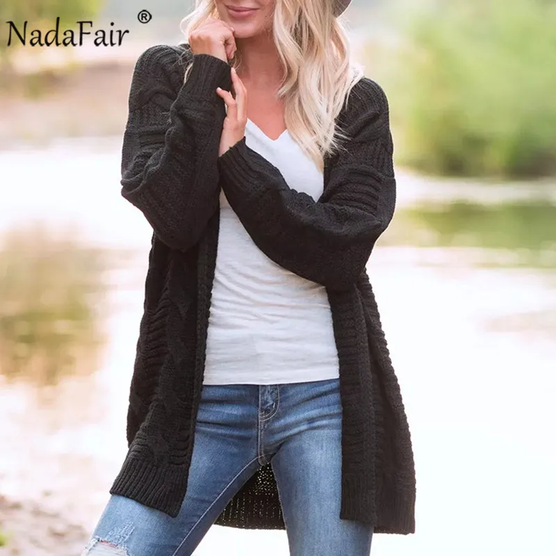 Женский вязаный кардиган Nadafair зимний однотонный Повседневный Кардиган большого