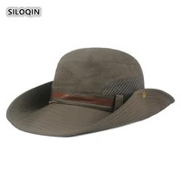 siloqin summer man sunscreen anti uv new bucket hat panama fashion oversized sun visors sombrero foldable wind rope fishing hats