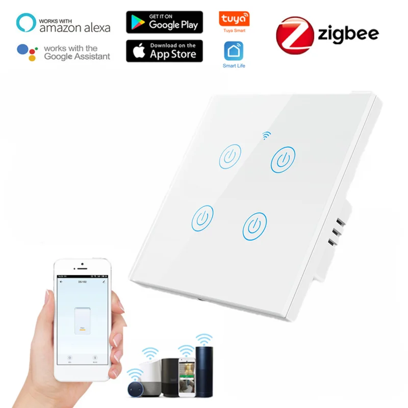 

Wi-Fi настенный сенсорный выключатель интеллектуальный выключатель света светильник переключатель 1/2/3/4 Gang Tuya Smart Home Поддержка Alexa Google домашни...