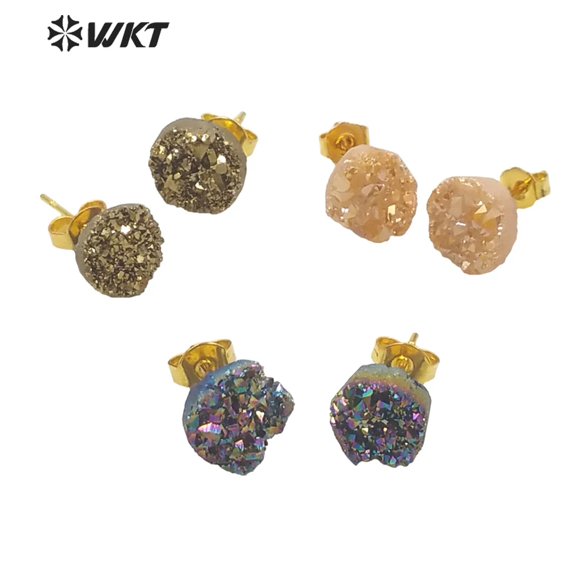 

WT-E651 Elegant Natural Irregular Shape Druzy Quartz Stone Earring Earring Shining Earring 2021 Hot Women Gift Seven Colors