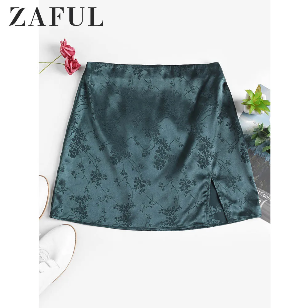 Женские юбки с цветочным принтом ZAFUL жаккардовые мини-юбки разрезом сзади на