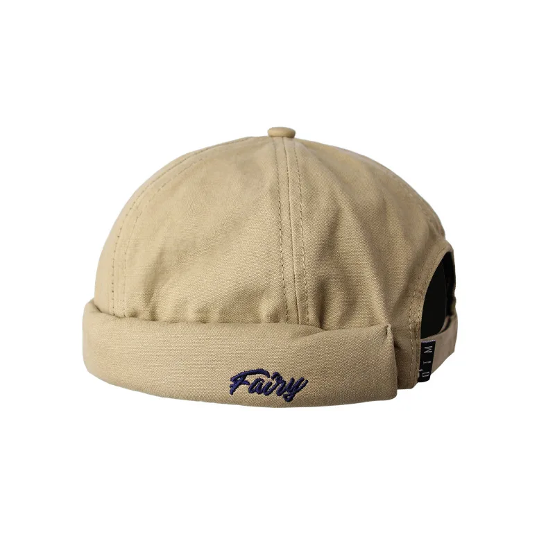 

2021 Spring Unisex Vintage Brimless Docker Cap Solid Color Letters Embroidery Adjustable Hip Hop Street Skullcap 6-Panel Beanie