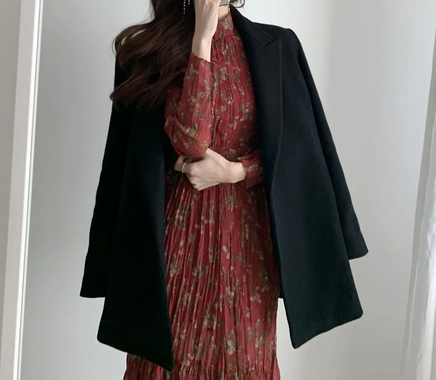 

Wool Women Blazers and Jackets With Belt Korean style Blazer Suit Jacket Female Long Sleeve Suit