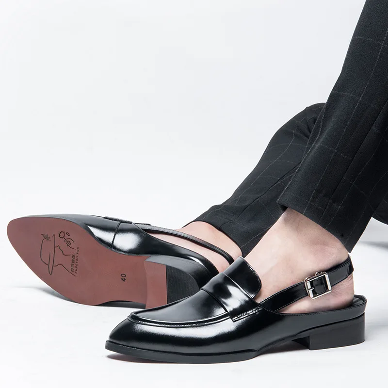 Men Summer 2020 Closed Brand Pointed Toe Genuine Leather Dress Shoes Designer Breathable British Buckle Sandals | Обувь