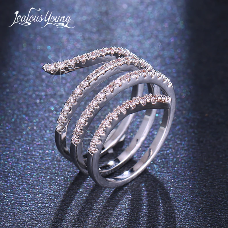 Новое модное простое регулируемое кольцо в форме спирали с циркониевым камнем