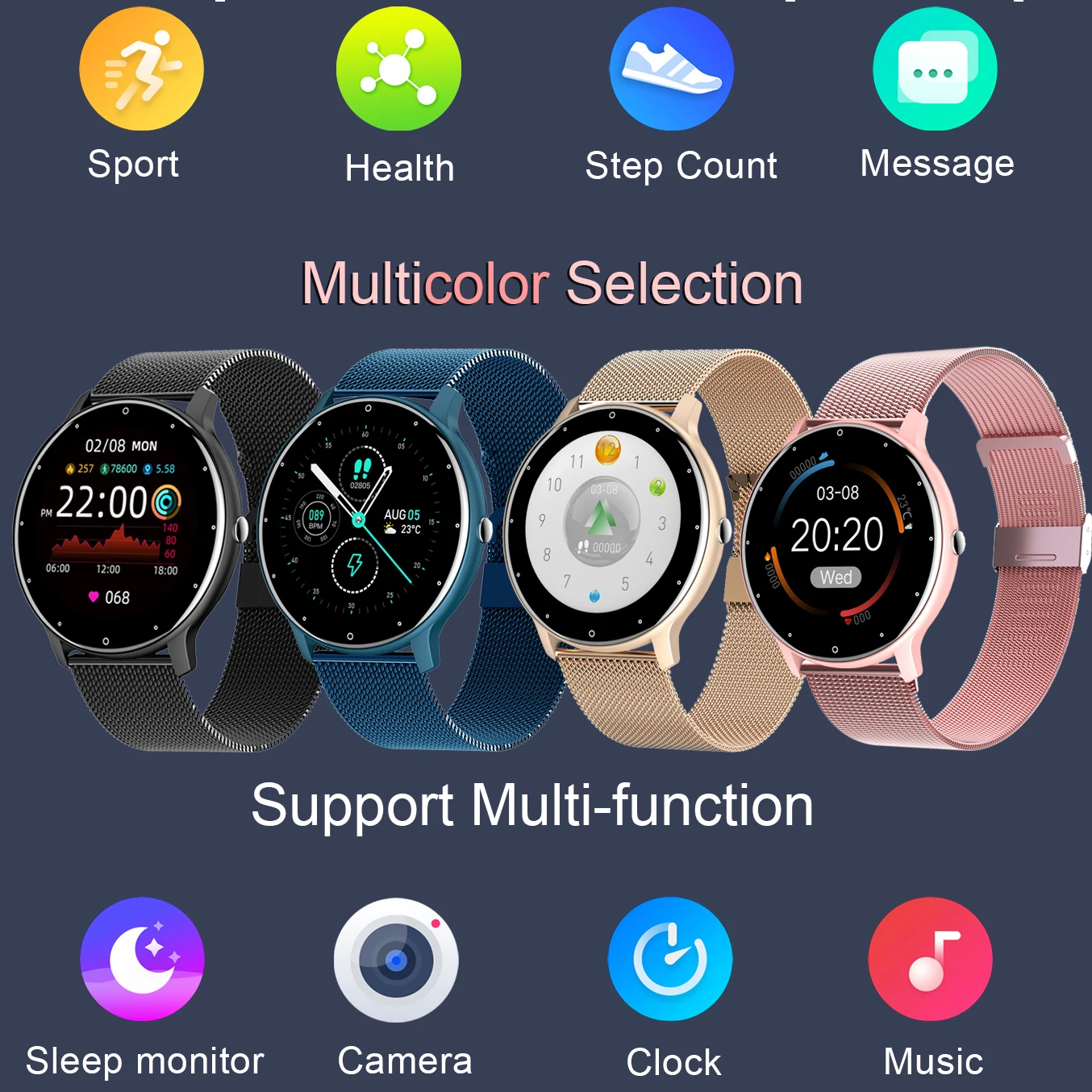 rollstimi new full touch sport women smart watch men ip67 heart rate fitness for android ios bluetooth phone tracker smart watch free global shipping