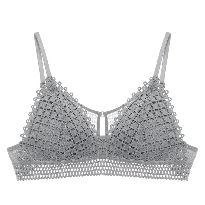 BEFORW Comfortable Seamless Adjustable Bralette Lace Hollow Out Backless Bra Sexy Lingerie Wireless Push Up Bras For Women - Цвет: Серый
