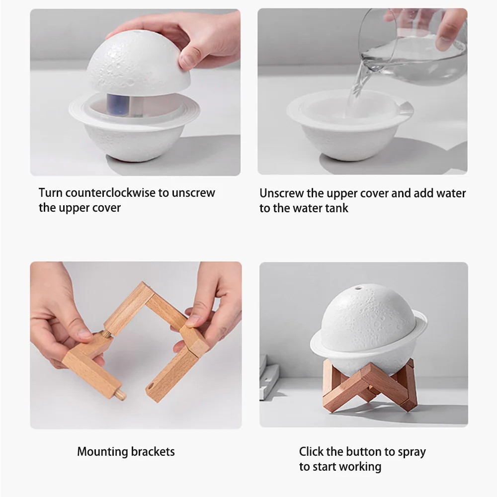 

220ML Moon Air Humidifier Planet Humidifier With Light Household Aroma Diffuser Night Light Essential Oil Ultrasonic Mist Maker