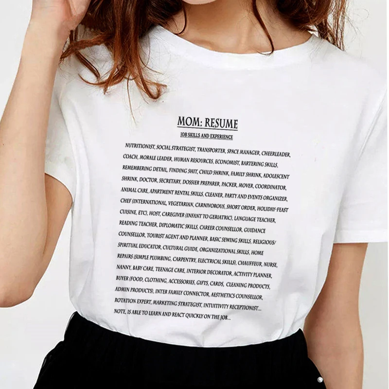 

Mom Resume T-Shirt Women Letter Printing T-Shirt thanks mom t shirt Soft cotton White Tops Tees