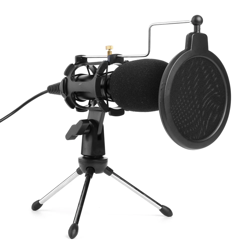 

Video Microphone Kit USB Plug Home Stereo Condenser MIC Desktop Tripod for PC YouTube Video Skype Chatting Gaming Recording