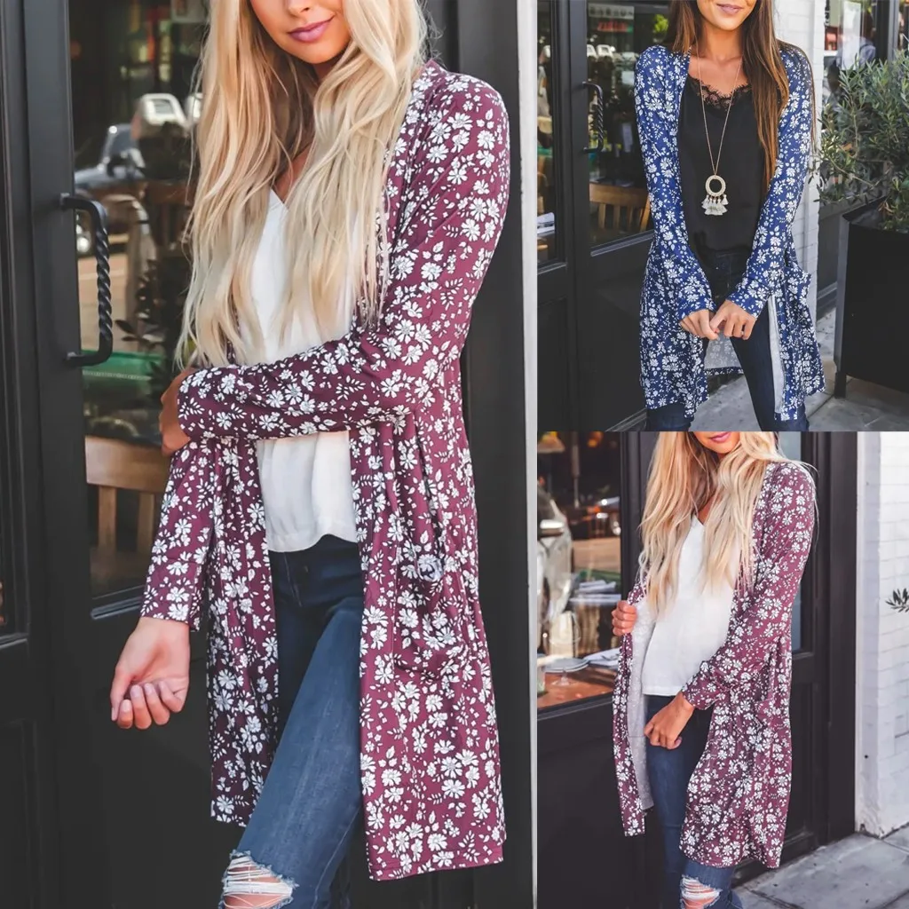 SAGACE Autumn Cardigan Women's Floral Maxi Kimono Duster Chiffon Shirts Open Front Loose Blouses Streetwear LadyA301025 |