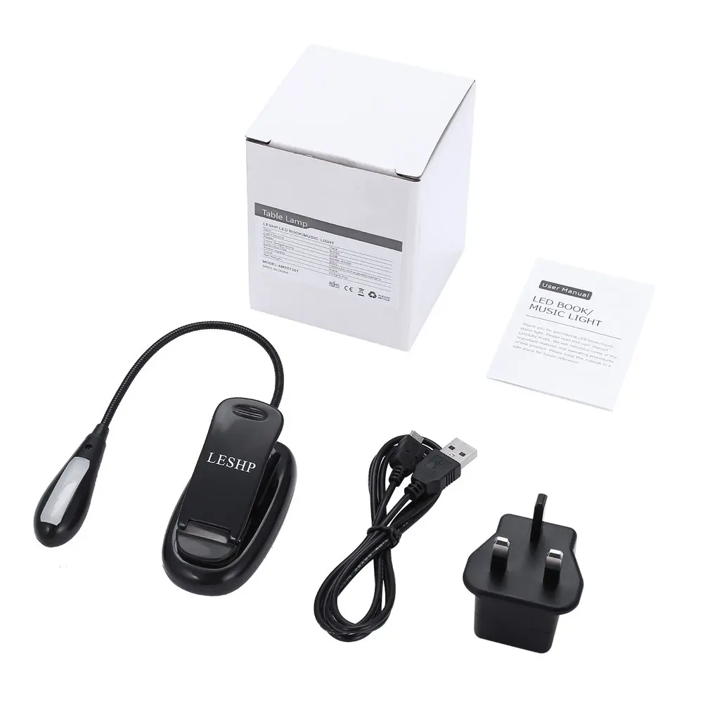 ICOCO LESHP перезаряжаемая 4LED книга/музыкальный светильник с гибким зажимом Настольная лампа регулируемой