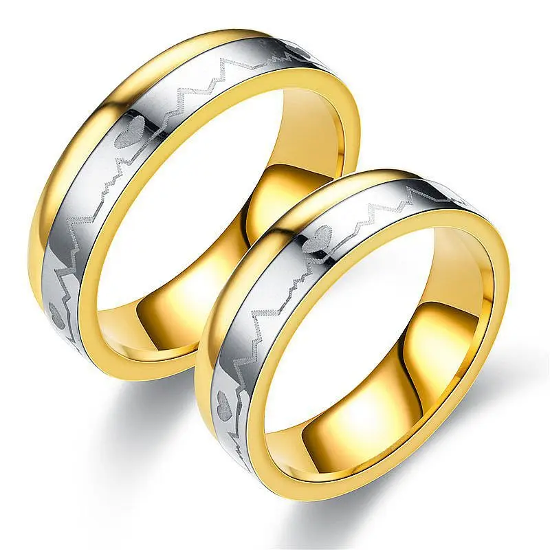 

Sinogaa Stainless Steel Promise Heartbeat Rings New arrival 6mm 100% Titanium steel ECG Ring Jewelry for Men Women