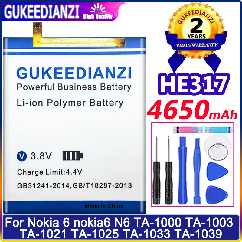 

Аккумулятор GUKEEDIANZI 4650 мАч HE317 для Nokia 6 nokia6 N6 TA-1000 TA-1003 TA-1021 TA-1025 TA-1033 TA-1039 TA-