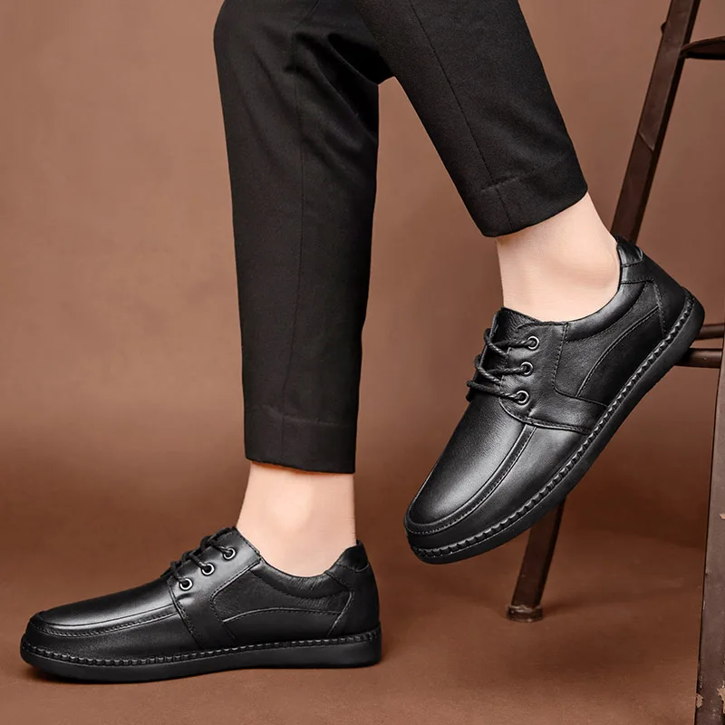 

New Business Men Leather Shoes Zapatos Hombre Breathable Spli-On Men's Casual Shoes Light Soft Mens Loafers Driving Shoes %