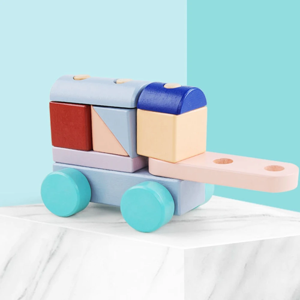 Wooden train building blocks Montessori toys infant dragging cart geometry cognitive education children birthday Christmas gift | Игрушки и