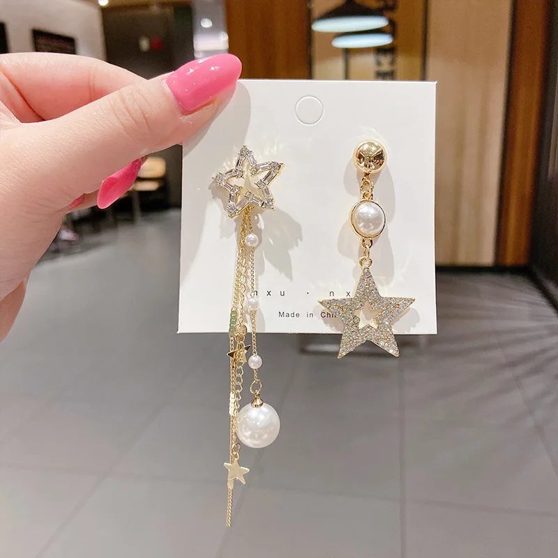 

Sailing Rain 925 Silver Earring Women Vintage Bride Girl Fashion Luxury Jewerly Gifts Gold Star Dangle Pearl Drop Earings