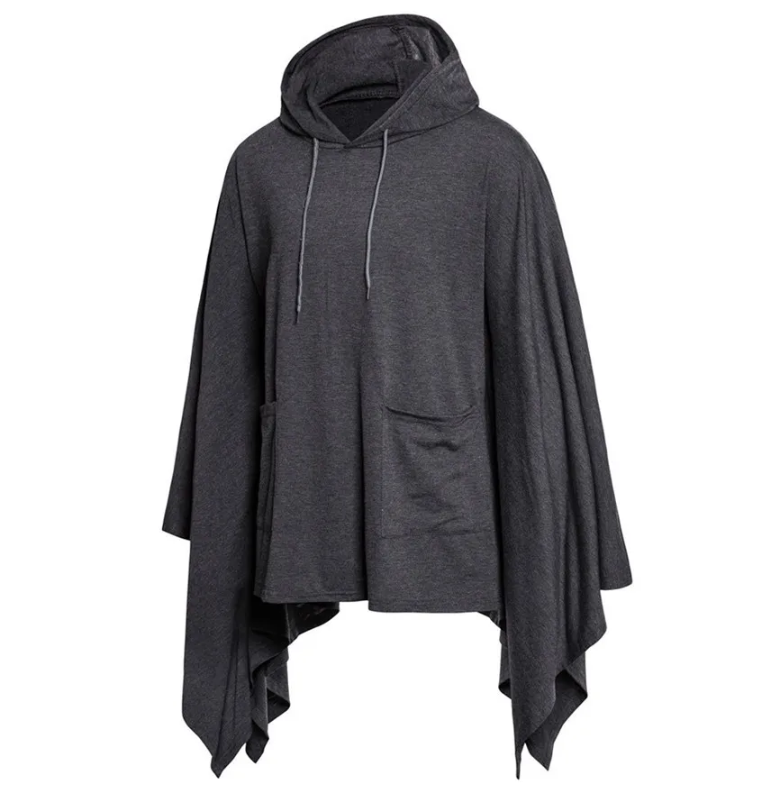 Mens Pocket Irregular Patchwork Hooded Loose Bat Sleeves Hooded Cloak Cape Coat Poncho Outwear Tops Knitting Hoodies Sleeve