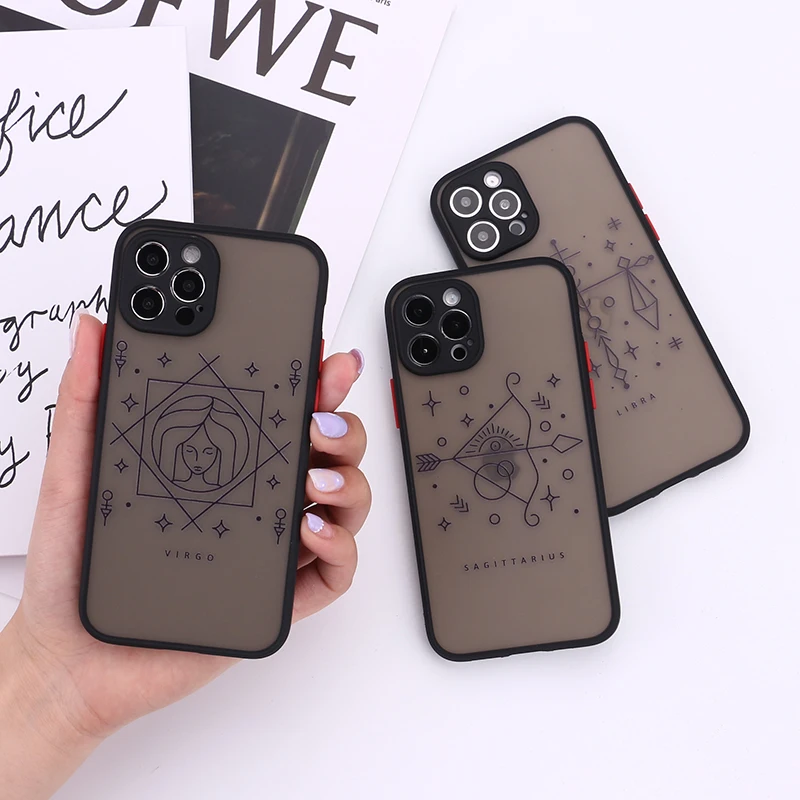 

Fashion Camera Protection Twelve Constellation Shell For iPhone 11 12 Pro Max Mini 7 8P XR X XS SE Shockproof Matte Phone Case
