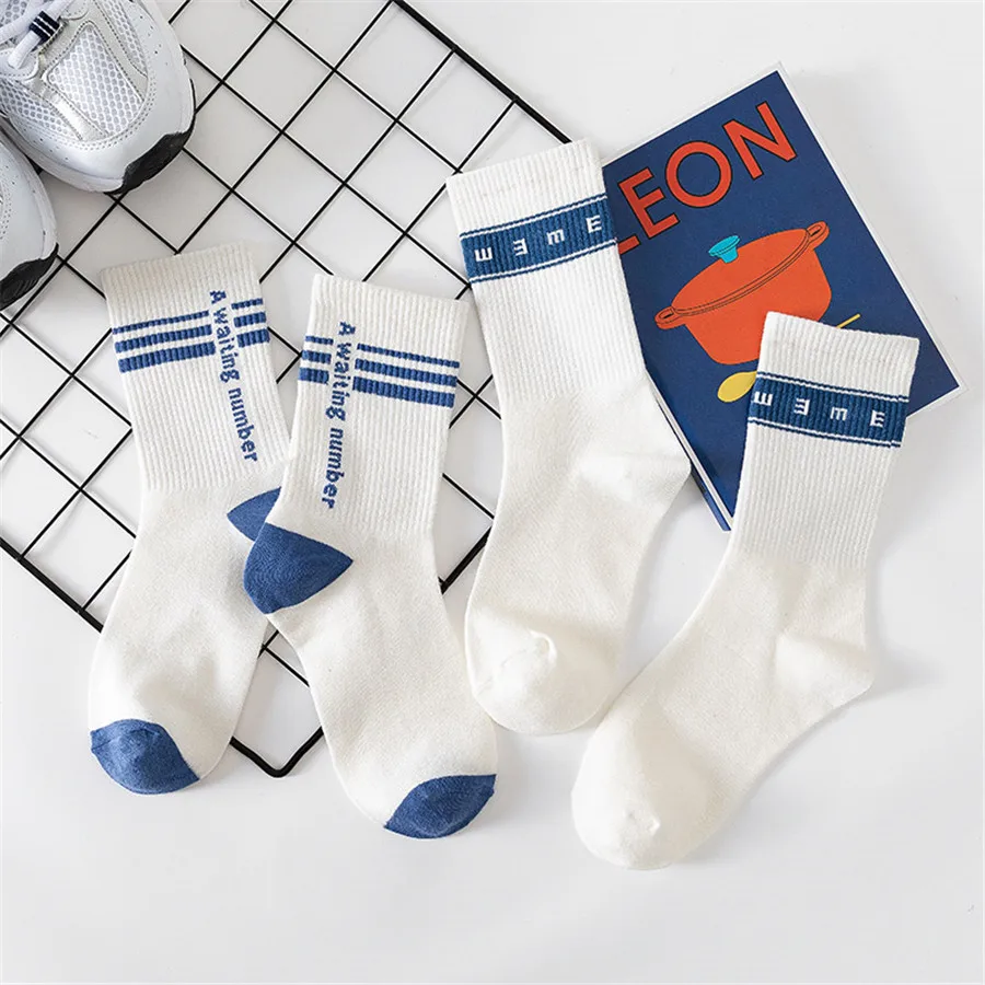 

5 пар новых стильных популярных синих эксцентриковых персональных носков с визуальной таблицей для мужчин и женщин японские простые парные белые спортивные