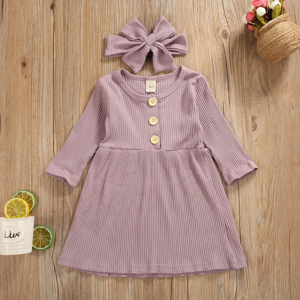 Весенне-осеннее однотонное Хлопковое платье трапециевидной формы с длинными