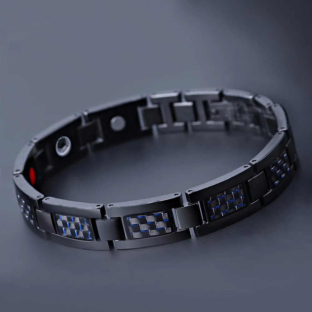 FINE4U B393 Mens Blue Carbon Fiber Titanium Magnetic Bracelet Magnet for Pain Relief | Украшения и аксессуары