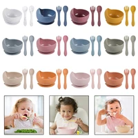3 pcs baby training feeding food bowl spoon fork set anti slip silicone suction dishes utensil bpa free tableware for toddlers