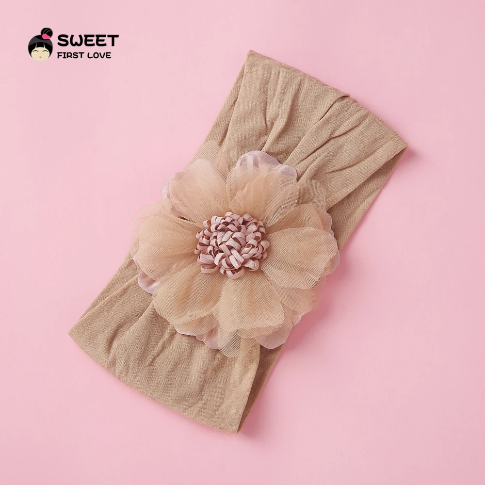 Шифоновые широкие нейлоновые повязки на голову с цветами для девочек элегантные