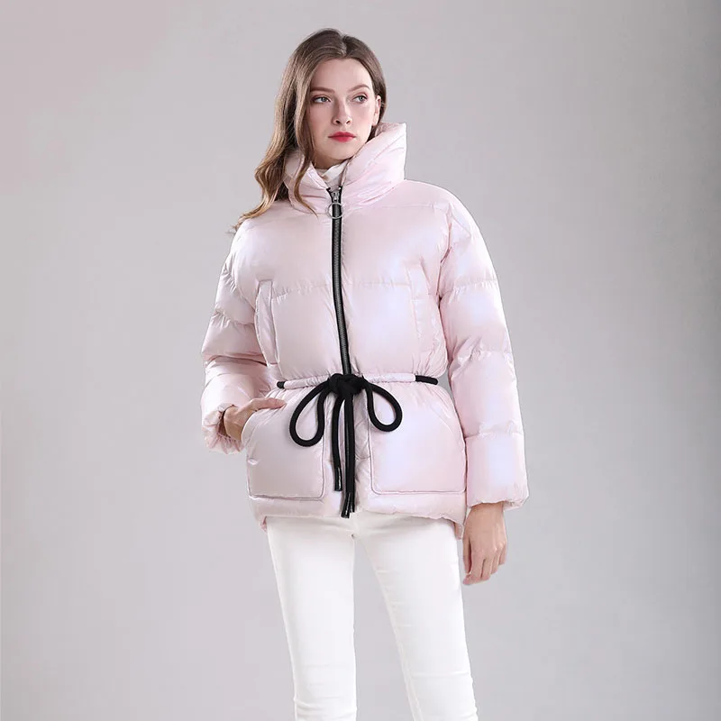 Casual Winter Down coat Women's Thick warm 2021 New Adjustable waist Female High collar Short Jacket Loose Outwear YNZZU 9O302