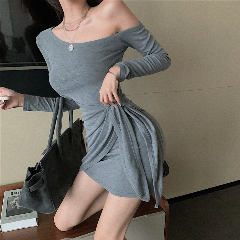 

Autumn Long sleeve Sexy Dress for Woman Casual bing slim Open shoulder female dress kobieta sukienka 2020 HOT