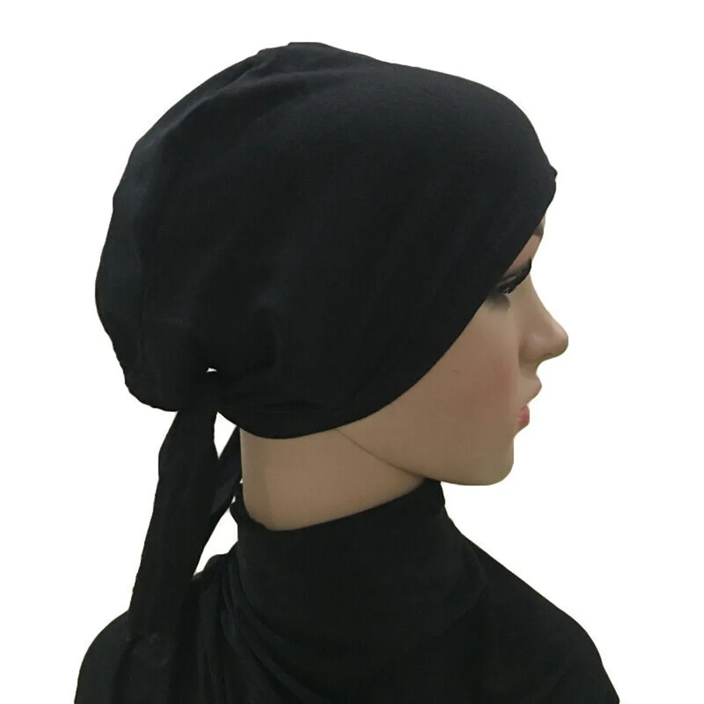 

Однотонный Гладкий головной платок, женский платок, эластичный хиджаб, стягивающий тюрбан, хлопковая шапочка