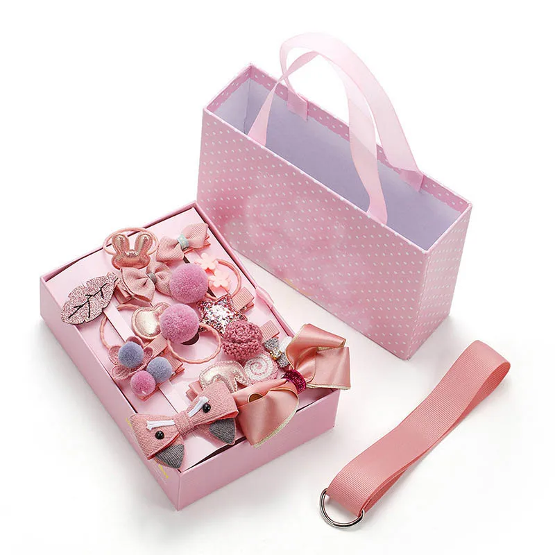 18pcs Children Hair Clip Girl Gift Headwear Boxed Hairpin Rope Accessories Ring Circle Kid Lovely Rubber Band | Детская одежда и