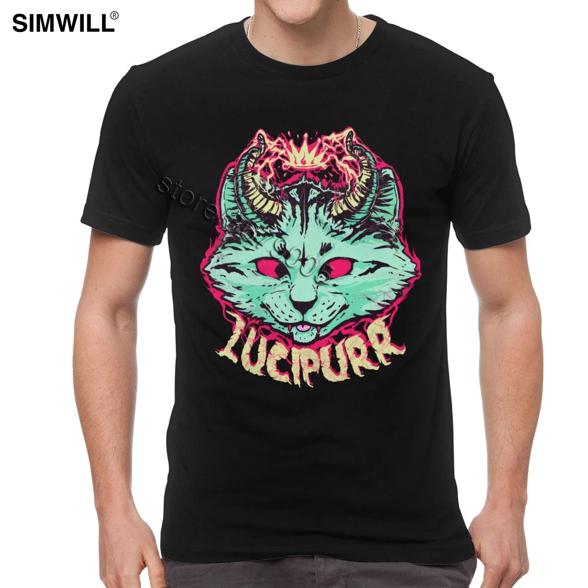 Футболка Lucipurr с великолепным дизайном хлопковая изображением кошки-демона для