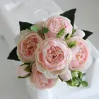 Букет искусственных розовых цветов 30 см  Искусственный цветок пион 5 больших головок 4 маленьких бутона, используется для семейного свадьбы, дня рождения, Рождества