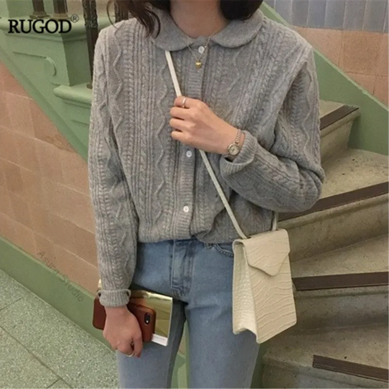RUGOD 2019 Новый женский Тонкий Конопляный вязаный кардиган милый отложной воротник