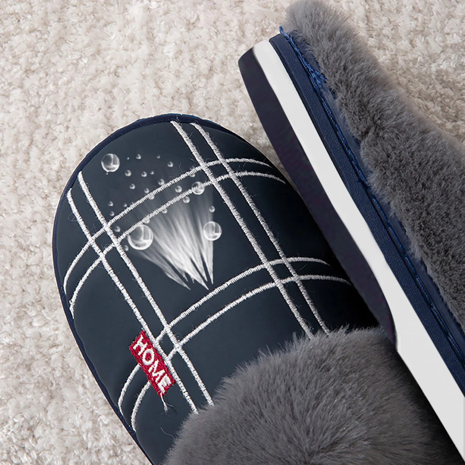 Мужская обувь Зимние тапочки из замши Бархатная домашняя плюша в мелкую клетку